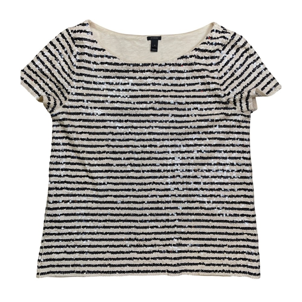 J‎ Crew Sequin Stripe Short Sleeve Tee Shirt Women's XS Sparkle Casual Top